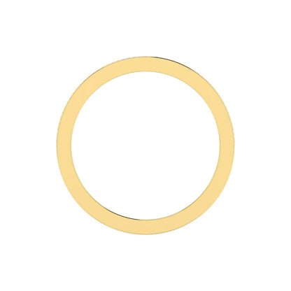 Round channel set lab grown diamond half eternity band ring featuring brilliant round diamonds in a slim stackable wedding band design in yellow gold