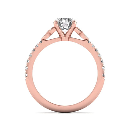 Round Cut Celtic Knot Solitaire Lab Grown Diamond Engagement Ring featuring a 6.50 mm IGI Certified round brilliant diamond, Celtic Trinity Knot gallery, pavé diamond band, and polished rose gold finish.
