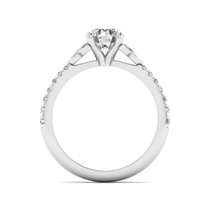 Round Cut Celtic Knot Solitaire Lab Grown Diamond Engagement Ring featuring a 6.50 mm IGI Certified round brilliant diamond, Celtic Trinity Knot gallery, pavé diamond band, and polished white gold finish.
