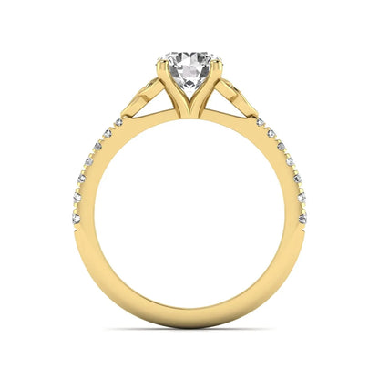 Round Cut Celtic Knot Solitaire Lab Grown Diamond Engagement Ring featuring a 6.50 mm IGI Certified round brilliant diamond, Celtic Trinity Knot gallery, pavé diamond band, and polished yellow gold finish.
