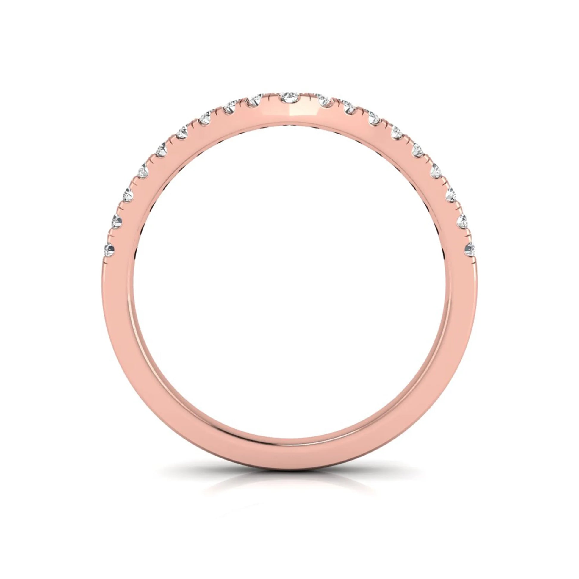 Round cut lab grown diamond chevron wedding band in rose gold tone