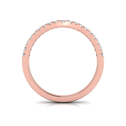 Round cut lab grown diamond chevron wedding band in rose gold tone