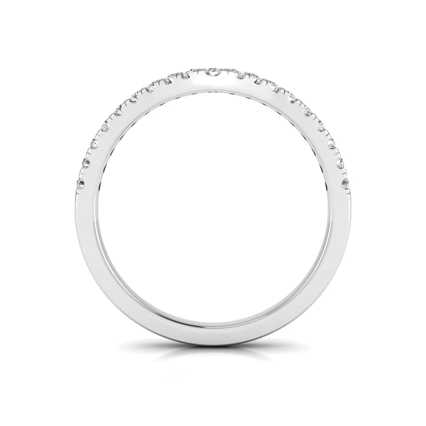 Round cut lab grown diamond chevron wedding band in white gold tone