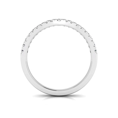 Round cut lab grown diamond chevron wedding band in white gold tone