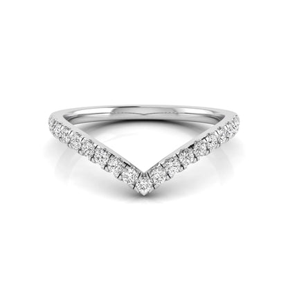Round cut lab grown diamond chevron wedding band in white gold tone