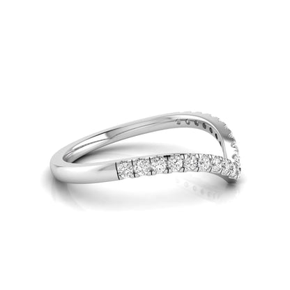 Round cut lab grown diamond chevron wedding band in white gold tone