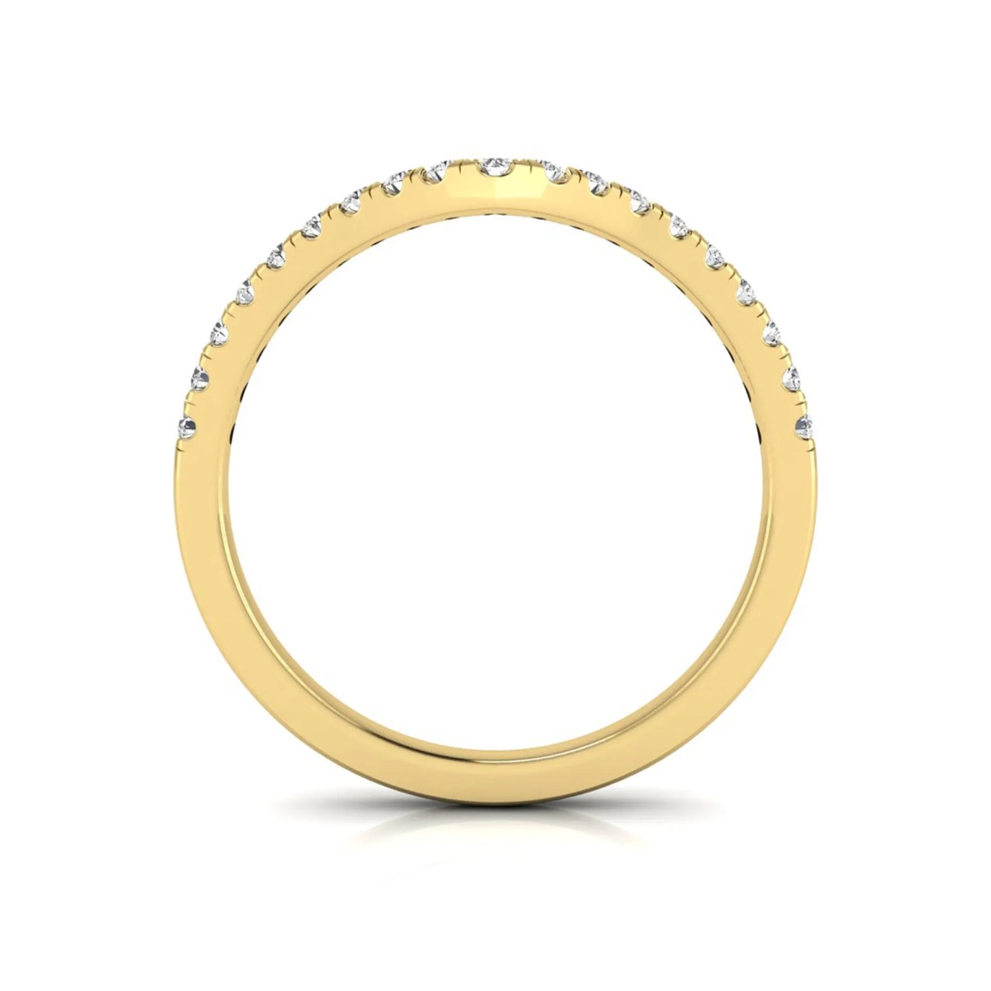 Round cut lab grown diamond chevron wedding band in yellow gold tone