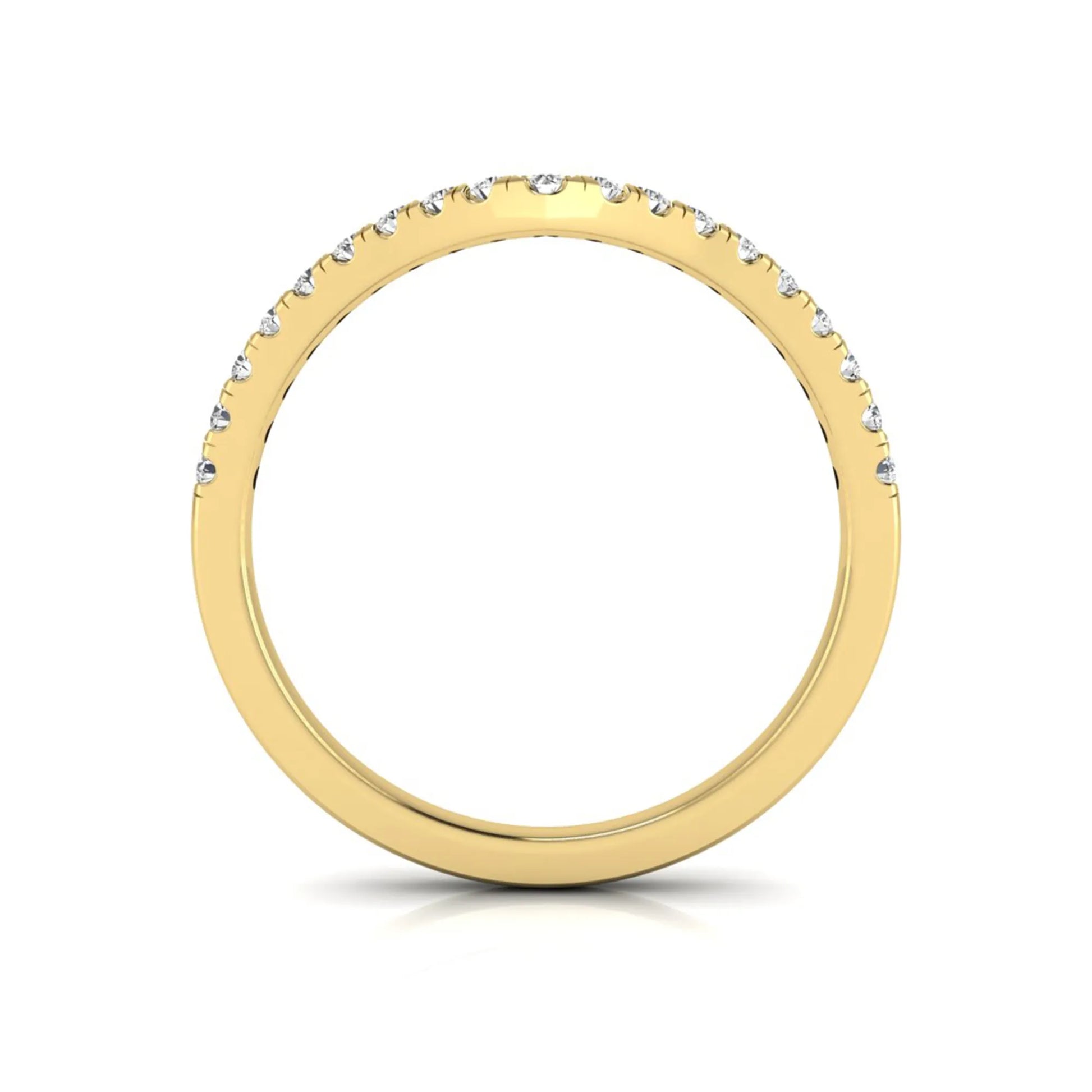 Round cut lab grown diamond chevron wedding band in yellow gold tone