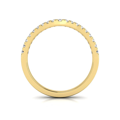 Round cut lab grown diamond chevron wedding band in yellow gold tone