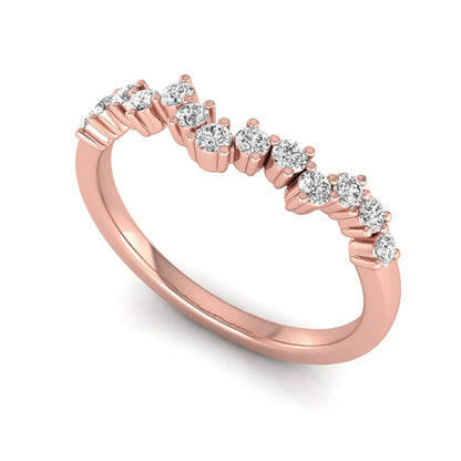 Round cut lab grown diamond curved wedding band in rose gold tone
