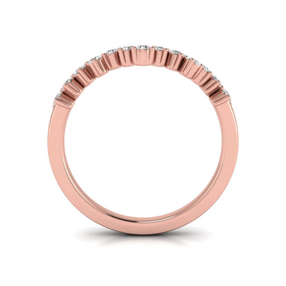 Round cut lab grown diamond curved wedding band in rose gold tone