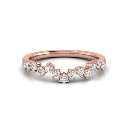 Round cut lab grown diamond curved wedding band in rose gold tone