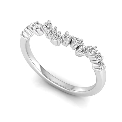 Round cut lab grown diamond curved wedding band in white gold tone