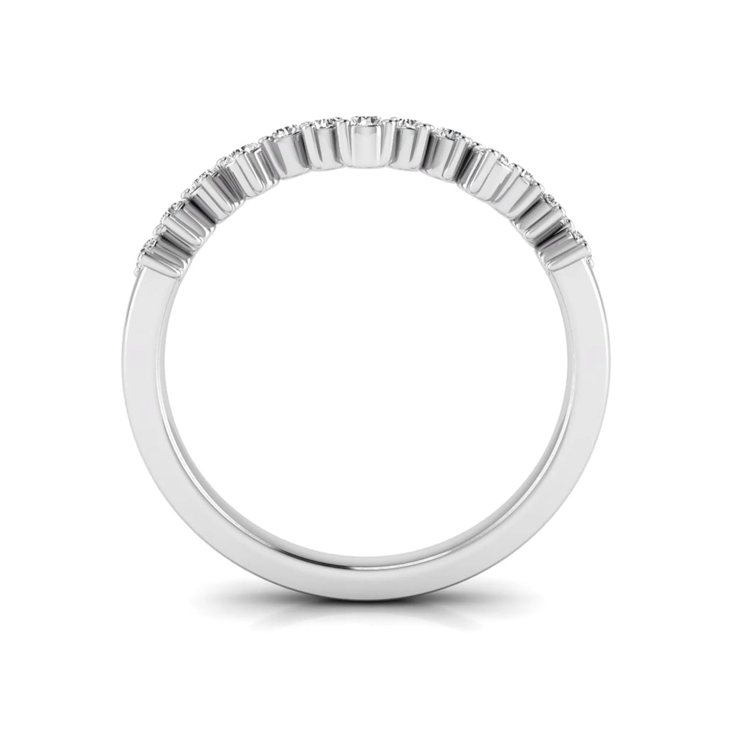 Round cut lab grown diamond curved wedding band in white gold tone