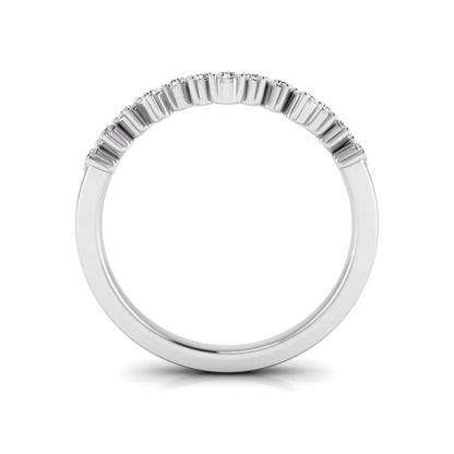 Round cut lab grown diamond curved wedding band in white gold tone