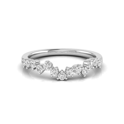 Round cut lab grown diamond curved wedding band in white gold tone