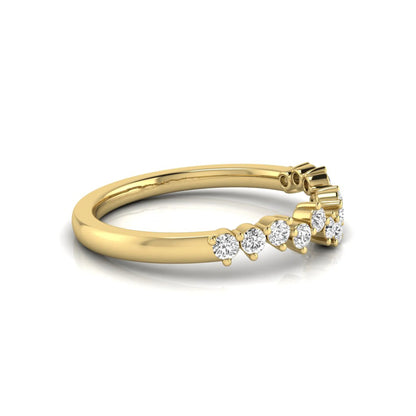 Round cut lab grown diamond curved wedding band in yellow gold tone