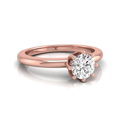 Round cut lab grown diamond 8 prong solitaire engagement ring featuring a 0.50 carat center diamond in rose gold.