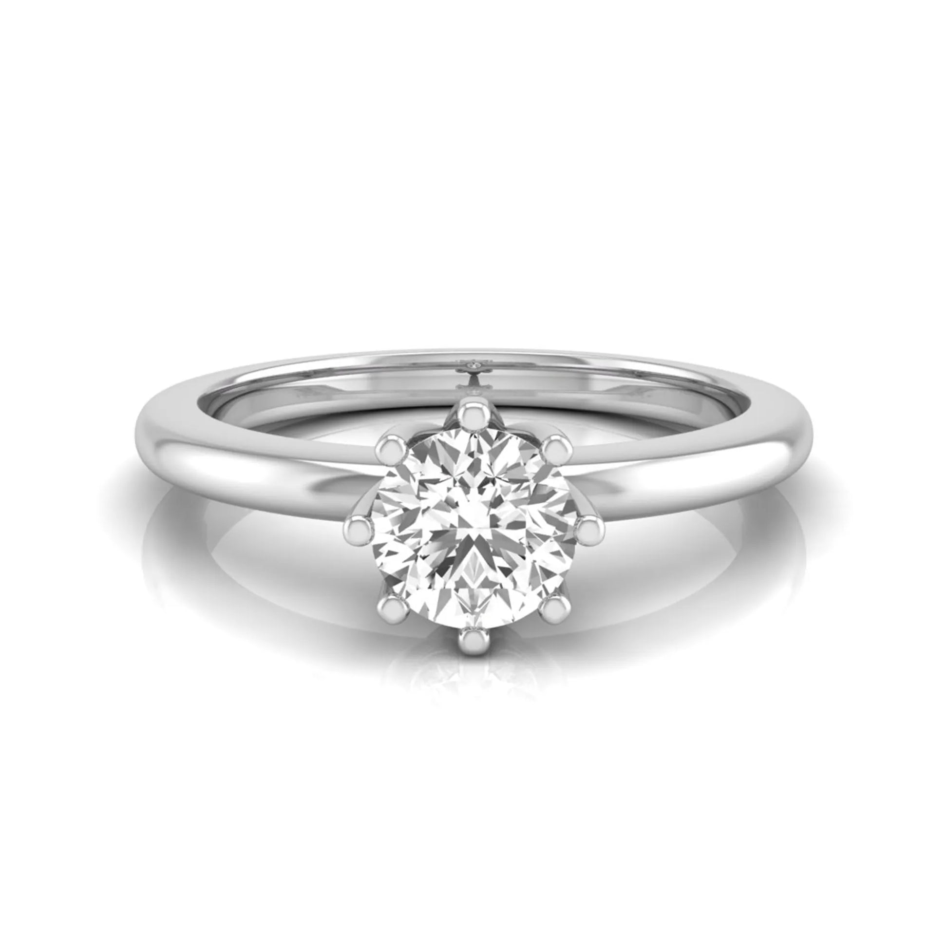 Round cut lab grown diamond 8 prong solitaire engagement ring featuring a 0.50 carat center diamond in white gold.