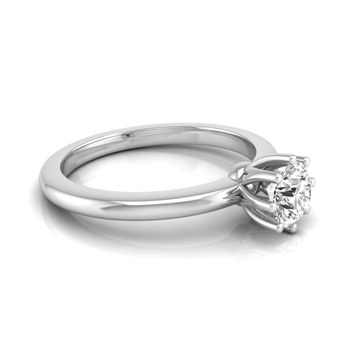 Round cut lab grown diamond 8 prong solitaire engagement ring featuring a 0.50 carat center diamond in white gold.