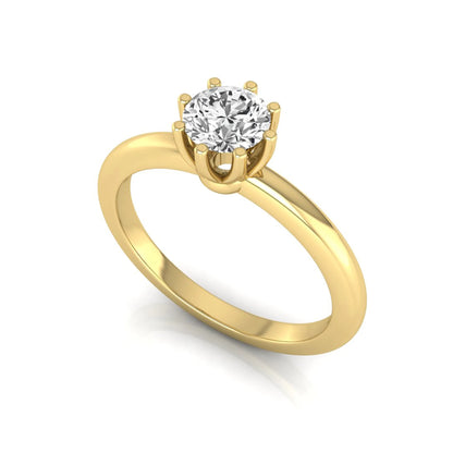Round cut lab grown diamond 8 prong solitaire engagement ring featuring a 0.50 carat center diamond in yellow gold.