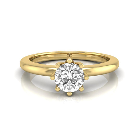 Round cut lab grown diamond 8 prong solitaire engagement ring featuring a 0.50 carat center diamond in yellow gold.