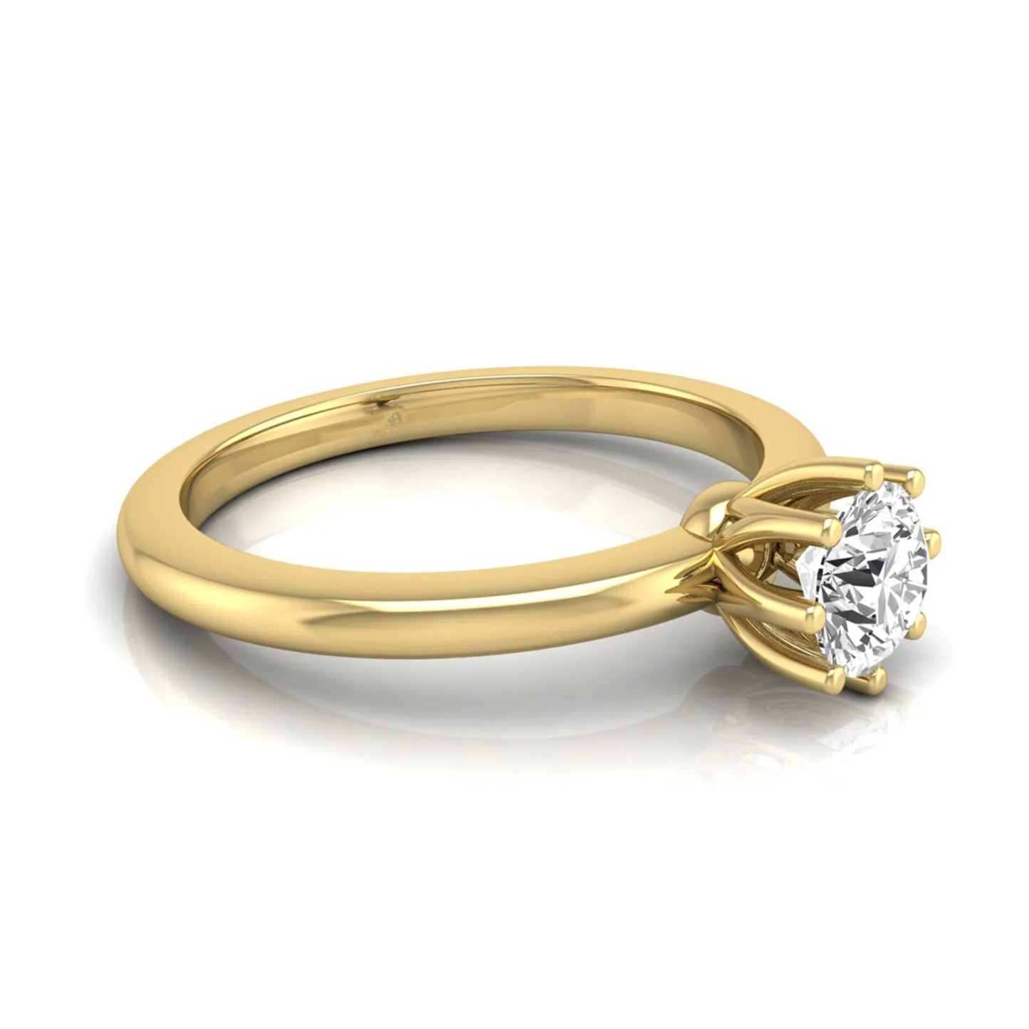 Round cut lab grown diamond 8 prong solitaire engagement ring featuring a 0.50 carat center diamond in yellow gold.