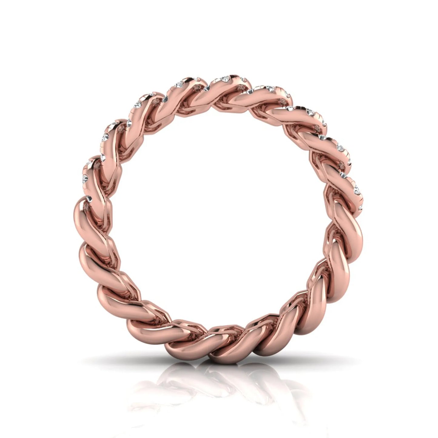 rose gold Round cut lab grown diamond Cuban link eternity ring featuring pavé-set diamonds on interlocking gold links.