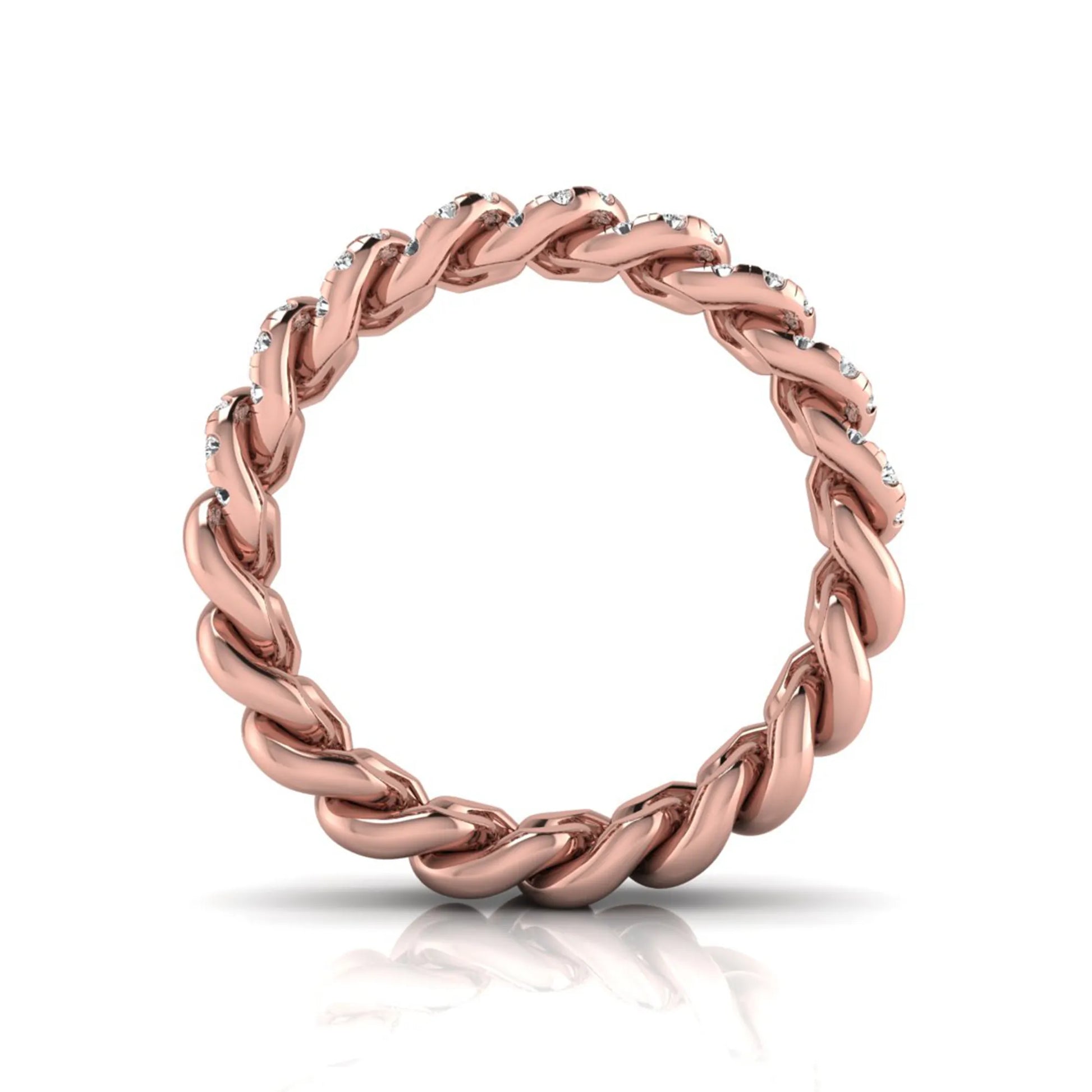 rose gold Round cut lab grown diamond Cuban link eternity ring featuring pavé-set diamonds on interlocking gold links.
