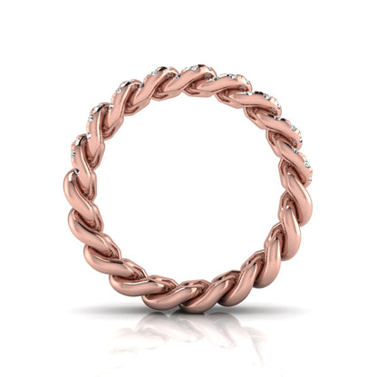rose gold Round cut lab grown diamond Cuban link eternity ring featuring pavé-set diamonds on interlocking gold links.