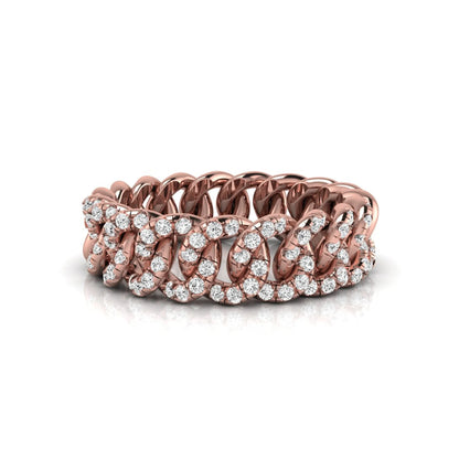 rose gold Round cut lab grown diamond Cuban link eternity ring featuring pavé-set diamonds on interlocking gold links.