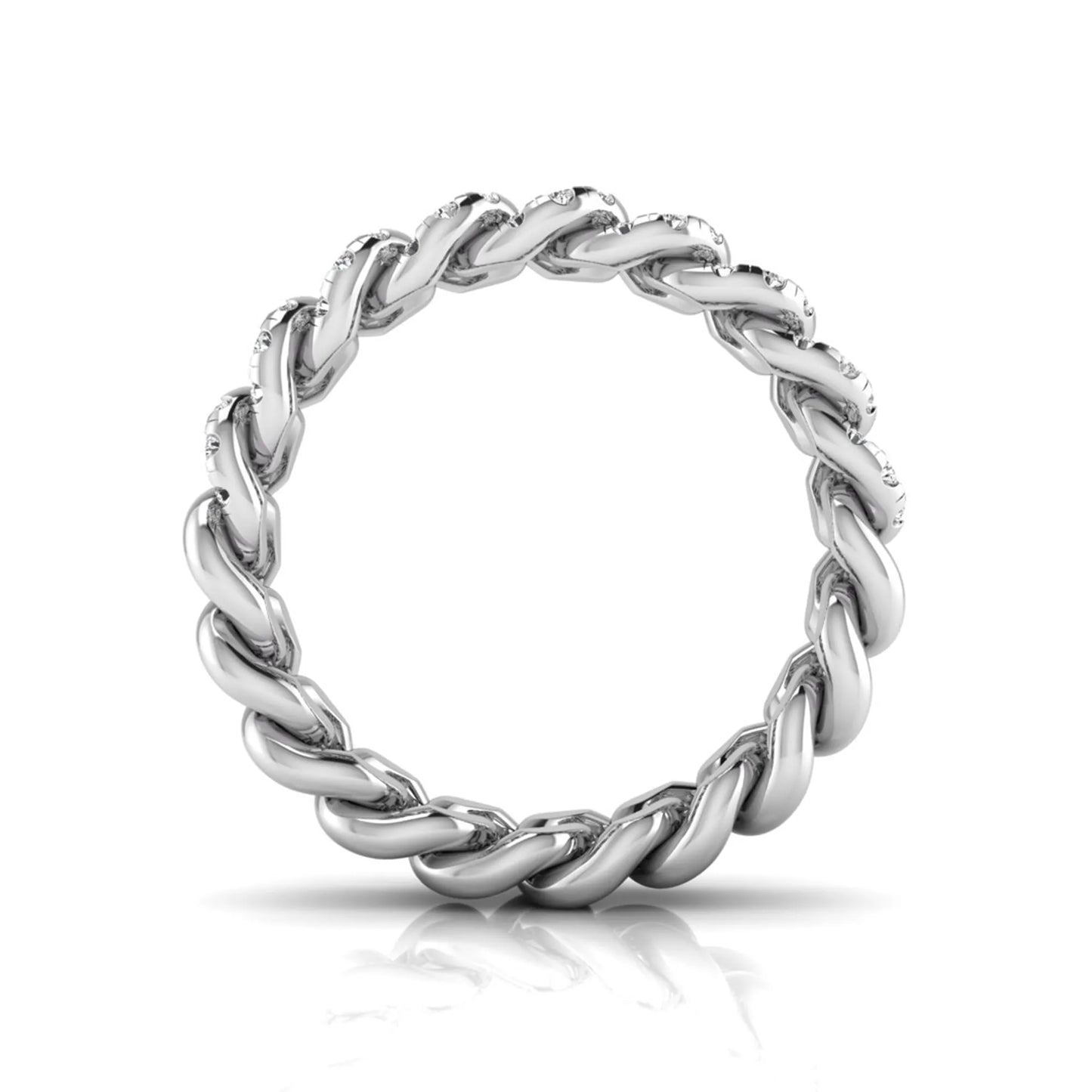 white gold Round cut lab grown diamond Cuban link eternity ring featuring pavé-set diamonds on interlocking gold links.