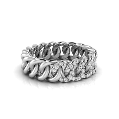 white gold Round cut lab grown diamond Cuban link eternity ring featuring pavé-set diamonds on interlocking gold links.