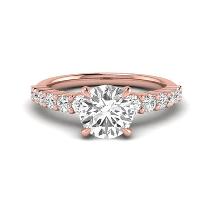 IGI Certified 2.04 carat round cut lab grown diamond engagement ring with round side stone band in rose gold.