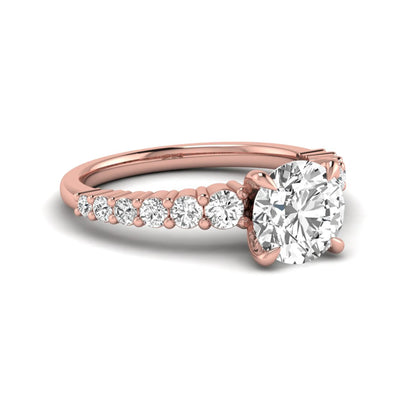 IGI Certified 2.04 carat round cut lab grown diamond engagement ring with round side stone band in rose gold.