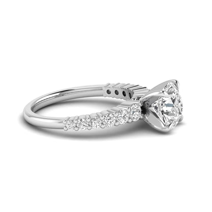 IGI Certified 2.04 carat round cut lab grown diamond engagement ring with round side stone band in white gold.