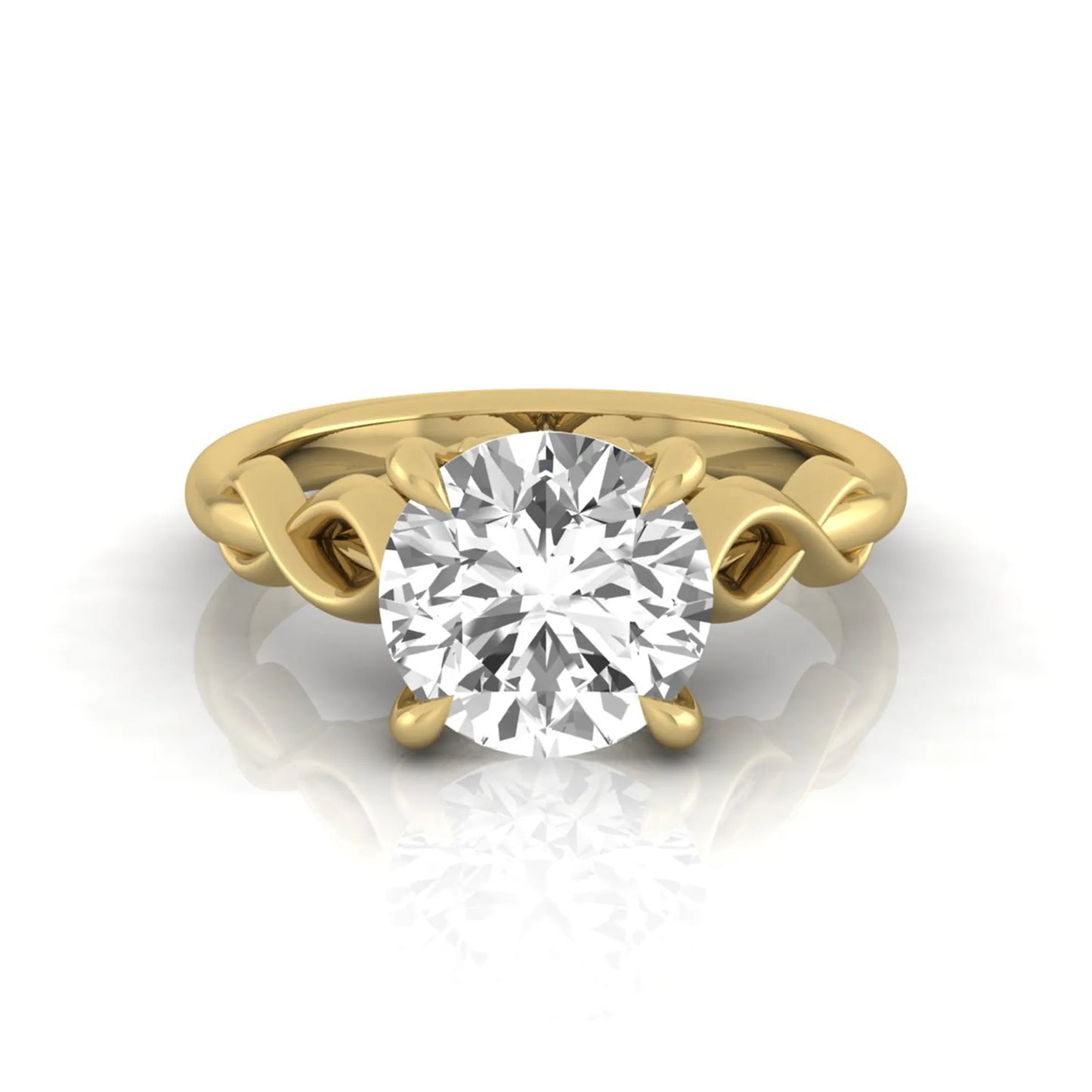 Round cut IGI certified lab grown diamond infinity solitaire engagement ring in yellow gold