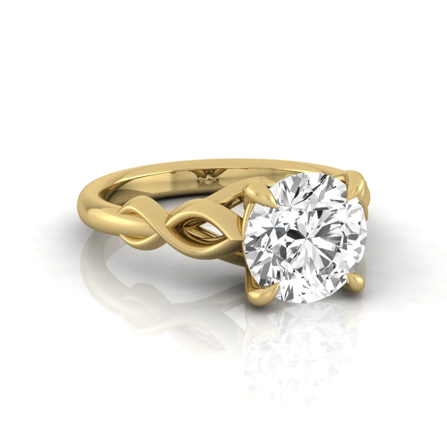 Round cut IGI certified lab grown diamond infinity solitaire engagement ring in yellow gold