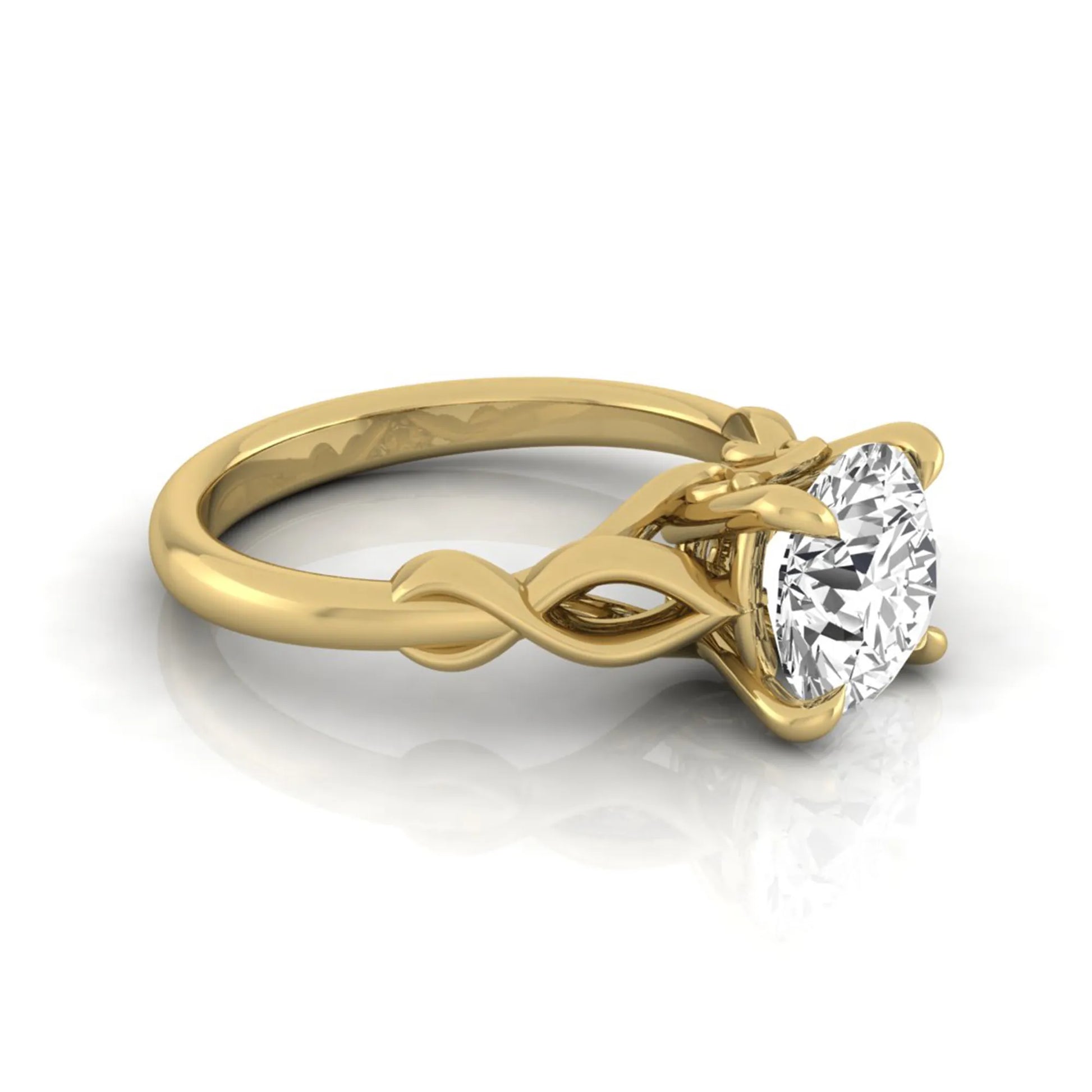 Round cut IGI certified lab grown diamond infinity solitaire engagement ring in yellow gold