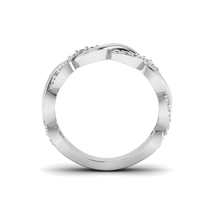 Round cut lab grown diamond infinity wedding band with pavé setting in white gold tone.