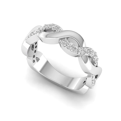 Round cut lab grown diamond infinity wedding band with pavé setting in white gold tone.