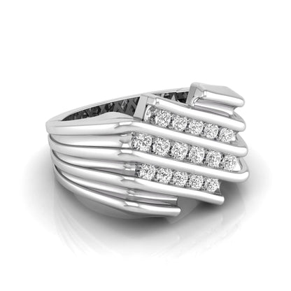 white gold Men's statement ring featuring multiple rows of round cut lab grown diamonds in a bold architectural design