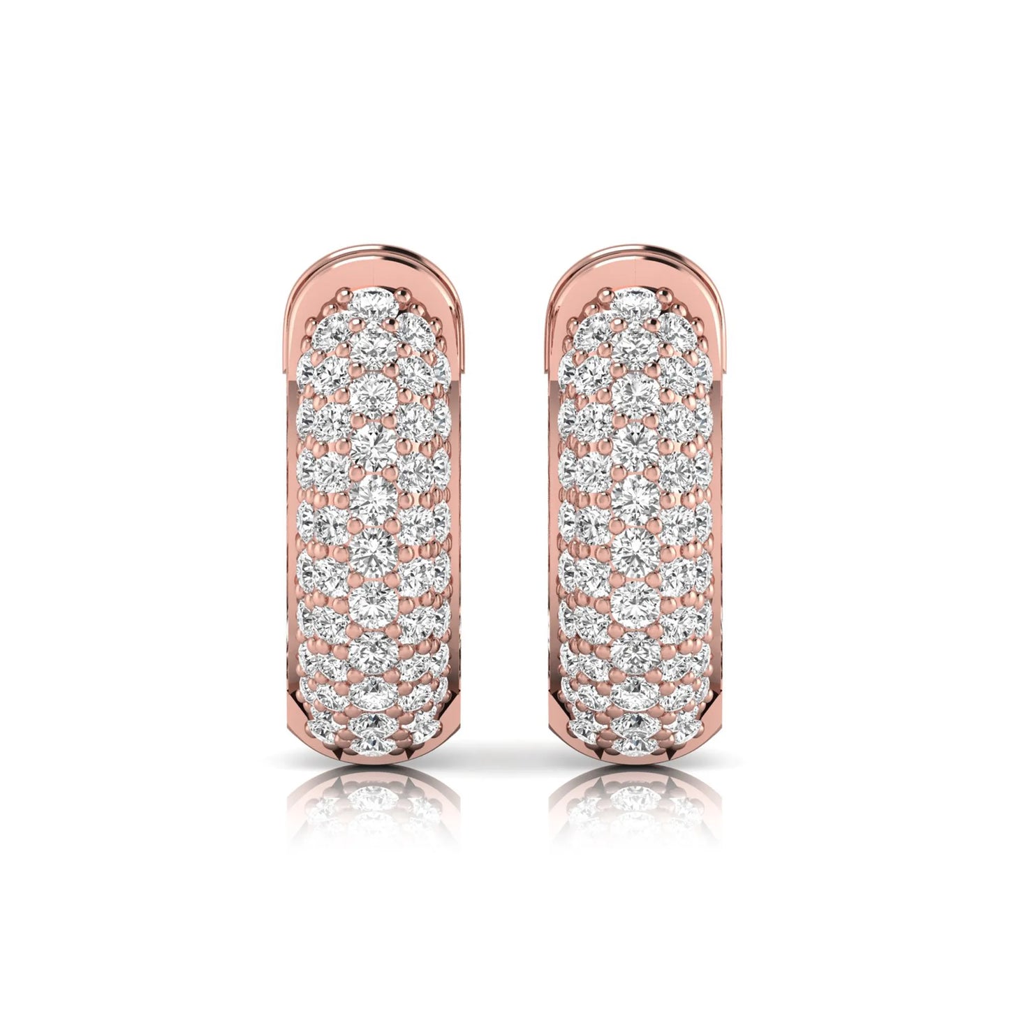 Rose-gold earrings with diamond accents on a white background
