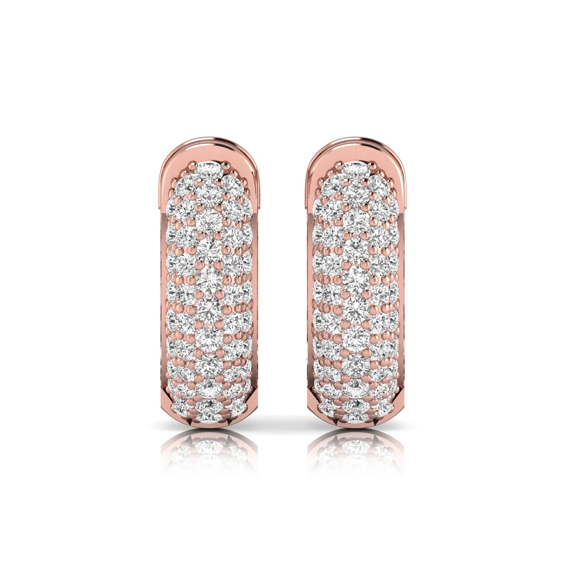Rose-gold earrings with diamond accents on a white background