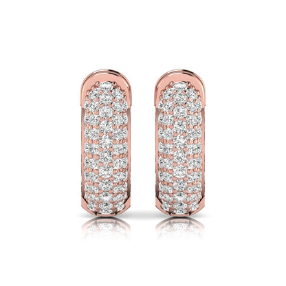 Rose-gold earrings with diamond accents on a white background