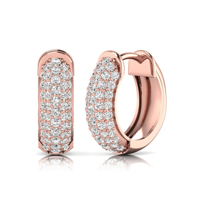 Rose-gold hoop earrings with diamond accents on a white background