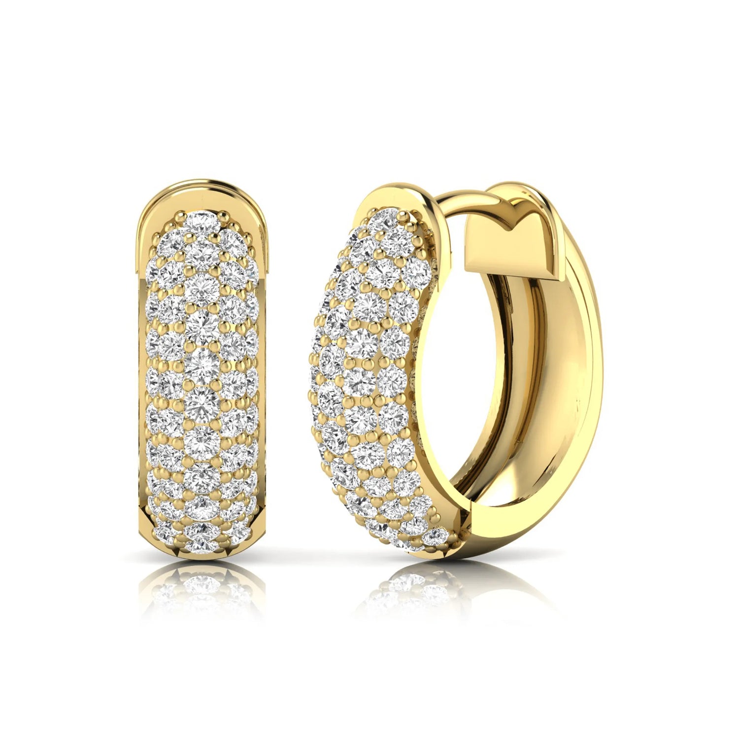 yellow-Gold hoop earrings with diamond accents on a white background