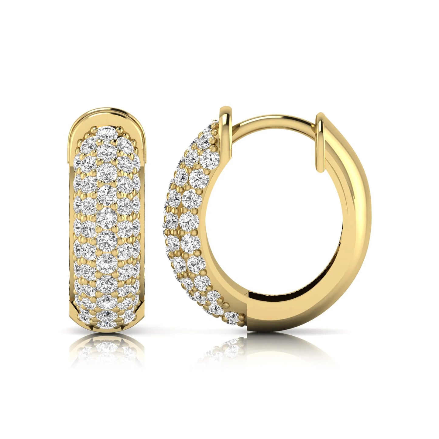 yellow-Gold hoop earrings with diamond accents on a white background