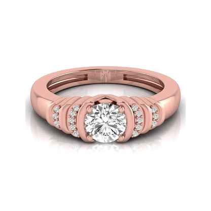 Round cut lab grown diamond engagement ring featuring a 0.84 carat center diamond with round side stone accents in rose gold.