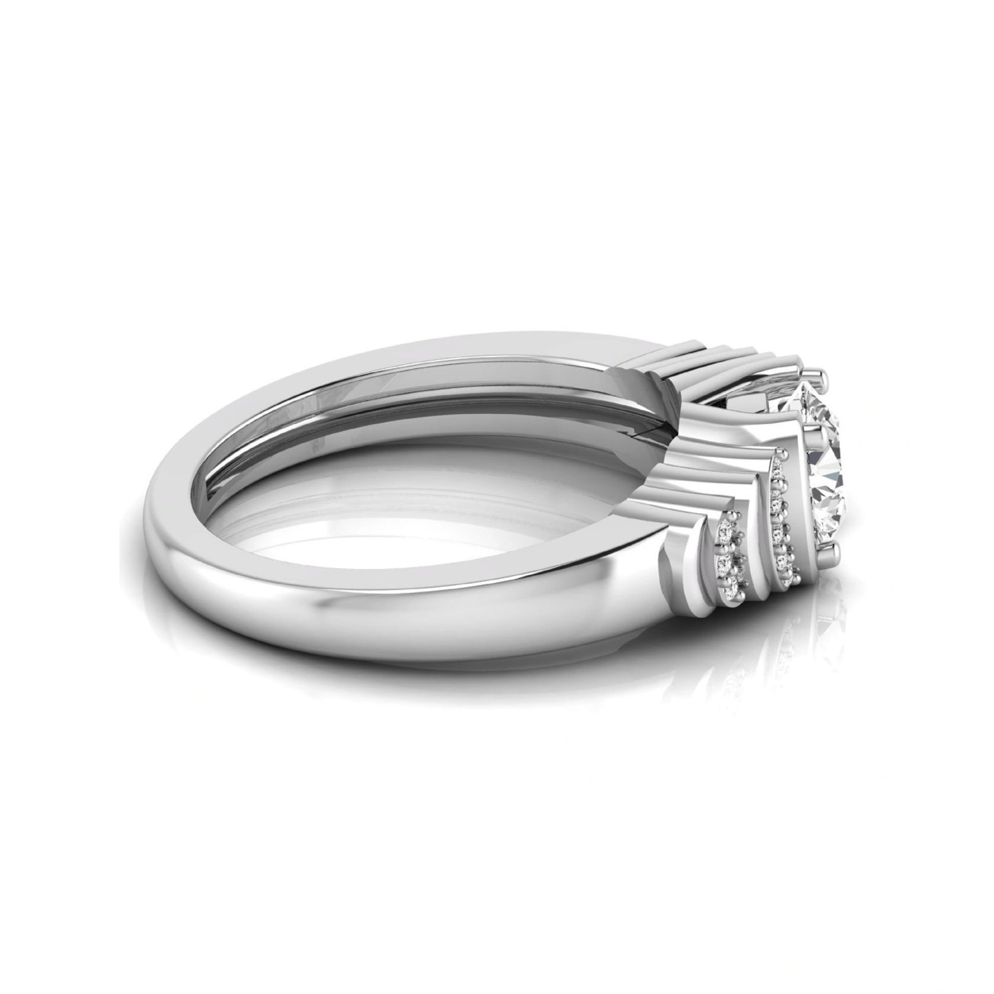 Round cut lab grown diamond engagement ring featuring a 0.84 carat center diamond with round side stone accents in white gold.